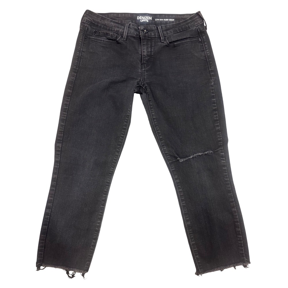 Denizen Levi's Womens Slim Crop Jeans Black Distressed Raw Hem Size 9 W29